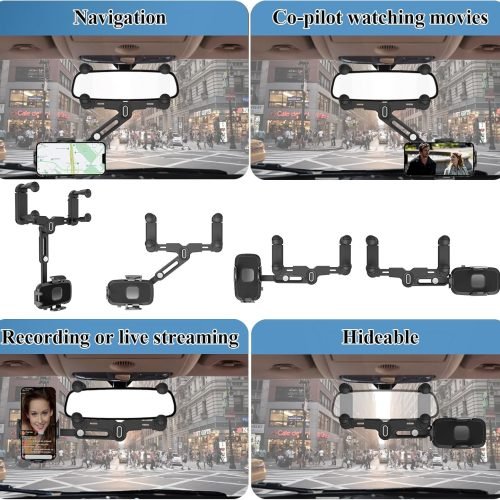 JDHDL Phone Mount for Car, Rear View Mirror Phone Holder, Rotatable and Retractable Phone Holder for Car Compatible with iPhone Samsung All 4-7 Inch Cell Phones