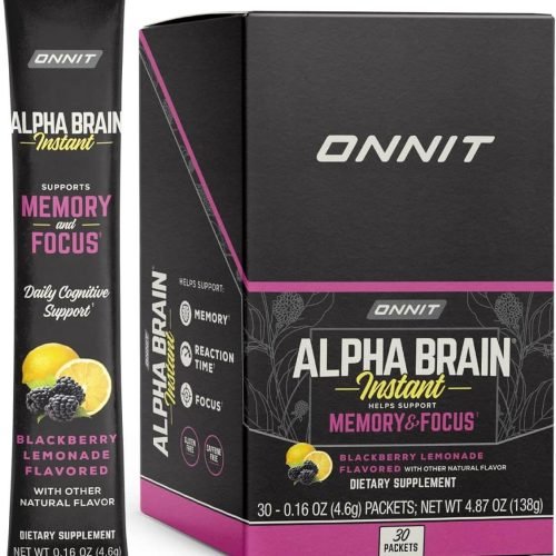 ONNIT Alpha Brain Instant Cognitive Support Drink Mix, BlackBerry Lemonade Flavor, Nootropic Supplement for Focus, Memory, and Clarity, 0.13 oz Packets, 30 Coun